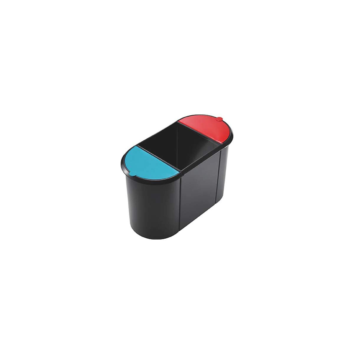 helit H6103597 - Papierkorb „the triple“, oval, umlaufender Griffrand, schwarz / rot / blau, Mülleimer 3 Fächer | Mülleimer mit 3 Fächern und umlaufendem Griffrand zur Mülltrennung