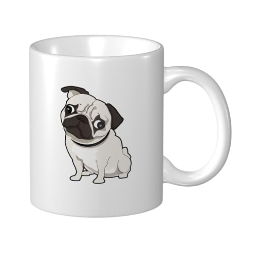 Wisedeal Pug Dog Coffee Mug, Novelty Christmas Birthday Gifts Tea Cup for Dad Mom Uncle Aunt Love Dog Men Women Friends Coworkers Office Home, Ceramic White 11 Oz