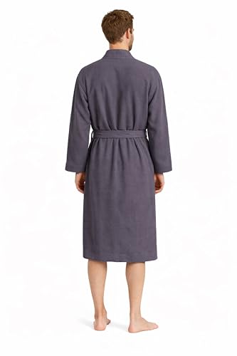 Image of Turkish Linen Men's Waffle Bathrobe Lightweight Kimono Spa Robe - Quick Dry Bath & Shower Robe for Men with Pockets