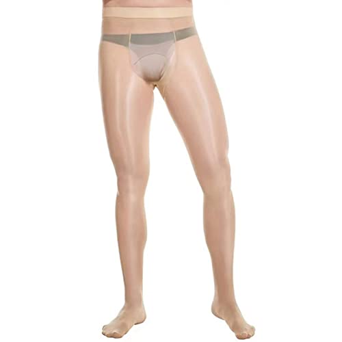 HTRUIYATY Collant Homme Sexy Pantalon 8 DEN Collants Brillant Sous-Vêtement Bas Transparents Taille Haute-Beige