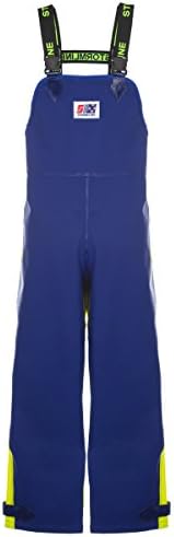 Crew 654 Heavy Duty Commercial Fishing Rain Gear Bib and Brace Pants Made with 650gsm PVC in Blue and Yellow