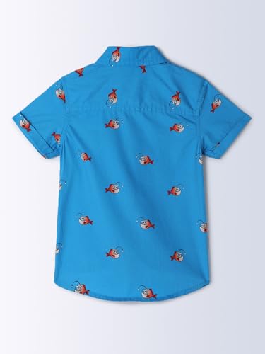 Milou Cotton Half Sleeves All Over Printed Bio Washed Shirt - Blue - Image 4 thumbnail