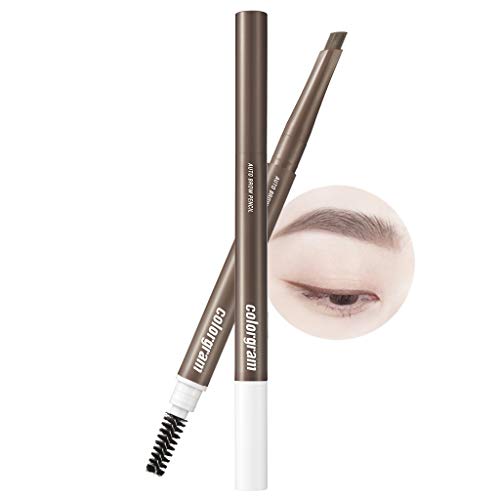 COLORGRAM Artist Formula Auto Brow Pencil 0.25g- True Beauty K-Drama Makeup, Built-in-Spoolie, Clump-Free Formula, Softly Glides, Natural Look (04 Dark Brown)