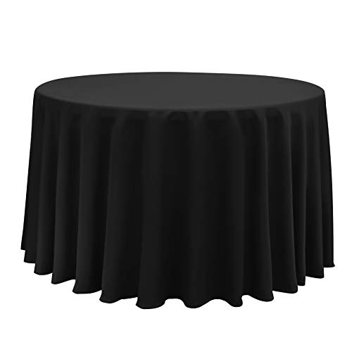 Image of Obstal 210GSM Round Table Cloth, Black, 108 Inch Diameter | Water Resistance Microfiber Tablecloth, Decorative Fabric Circular Table Cover for Outdoor and Indoor Use