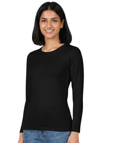 Image of HELGA Ivano Women's Organic Cotton Full Sleeve T-Shirt | Super Combed Cotton Rich | Plain Round Neck | Soft, Breathable, Eco-Friendly Casual Top for Everyday Wear