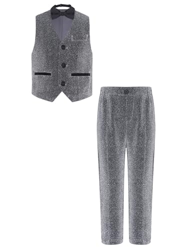 Image of YiZYiF Boys Suit Dress Clothes Ring Bearer Outfit Homecoming Dresses Boy Vest Pants and Bowtie Set Wedding Tuxedo Suits