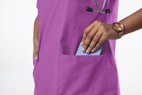 Image of UNIFORM CRAFT Women's 4 Pocket Scrub Suit Set | Medical Uniform | Cross V-Neck Poly Cotton | Short Sleeve Hospital Wear | Ideal for Doctors & Nurses (Lilac, 3XL)