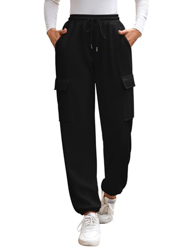 CrystErzoix Thermo Jogginghose Damen Gefütterte Warme Hose Winter Fleecehose Kuschelig Sporthose Lang Freizeithose Flauschig Sweathose mit Cargo Taschen, Schwarz S CrystErzoix Thermo Jogginghose Damen Gefütterte Warme Hose Winter Fleecehose Kuschelig Sporthose Lang Freizeithose Flauschig Sweathose mit Cargo Taschen, Schwarz S