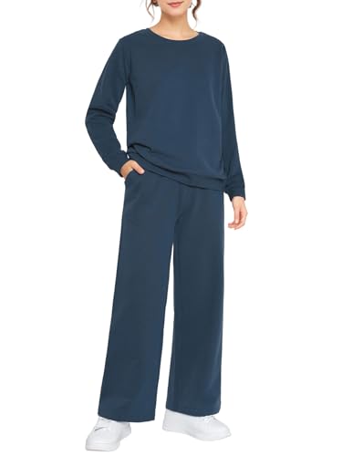 Weintee Women's Petite Sweatsuits Wide Leg Sweatpants and Sweatshirt Sets Jogging Suits
