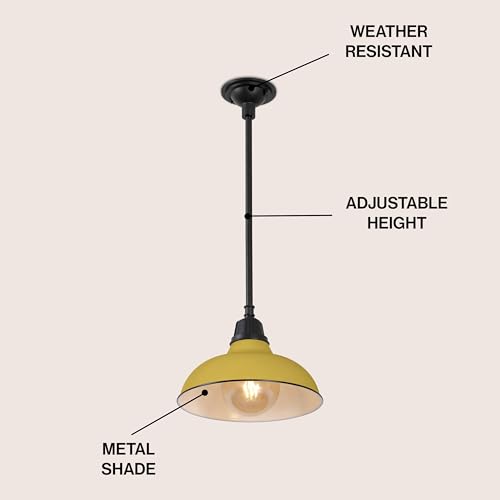 Image of JONATHAN Y Jasper 1-Light Farmhouse 12.25 inch Metal Pendant, Matte Yellow | Indoor Outdoor Use, Rustic Vintage Dome Shade, Adjustable Height, Kitchen Island Porch Entryway, LED Bulb Included