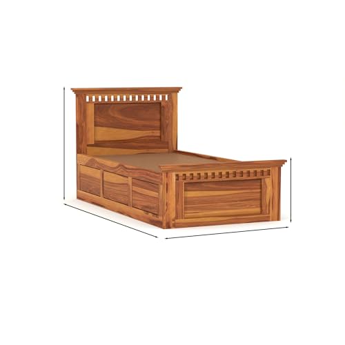Image of Solid Sheesham Wood Single Size Bed with Box Storage for Bedroom Living Room Single Cot for Home Wooden Palang for Hotel (Honey, Size 6 * 4)