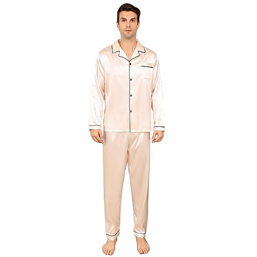 Pyjama en satin pour homme vêtement de nuit soyeux manches longues