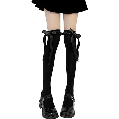 Image of Thigh High Stockings with Bow, Santa Accessory Y2K Fishnet Socks with Lace Brim Lingerie Tights for Women