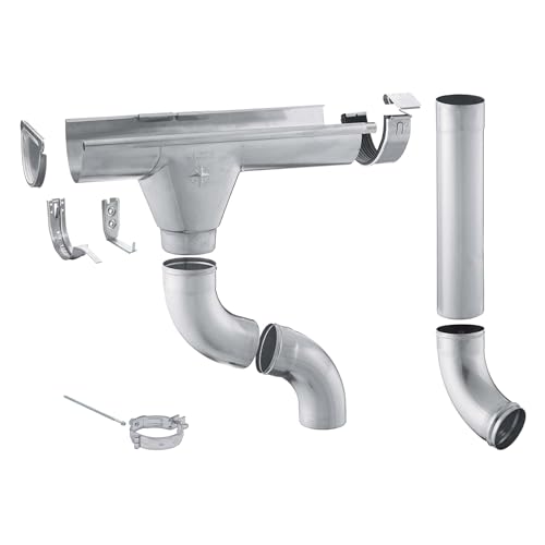 ZAMBELLI Zink Dachrinne Komplettset RG 250 6m Gartenhaus, Carport, Terrasse, 1 Dachseite, Silber ohne Löten, für Dachfläche bis ca. 70m²