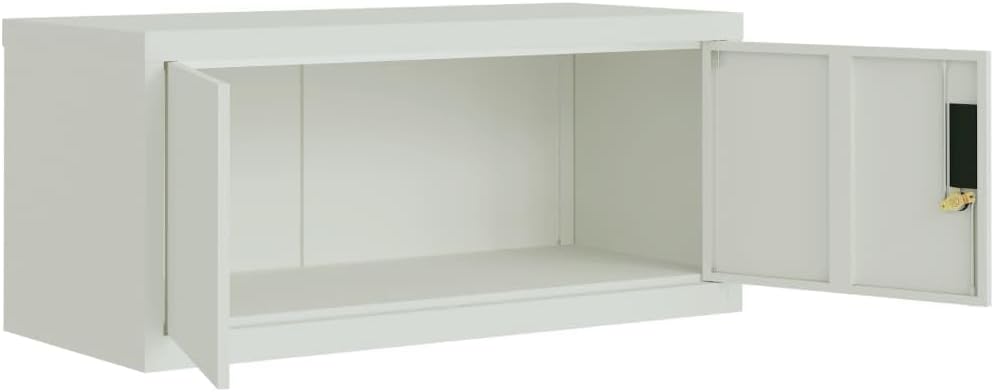 Light Grey Powder-Coated Steel File Cabinet with Lock, Medium Size Freestanding Storage for Office and Home Workspace, Durable Industrial Design Filing System Organizer