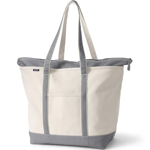 Lands' End Natural Long Handle Zip Top Canvas Tote Natural/silver Graphite Medium Long Handle