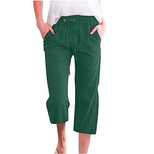 Capri Pants for Women Plus Size Linen Pant with Pockets Drawstring Cropped Trousers Casual Elastic Waist Pant 2025