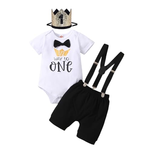 Highnesson-ww Baby Boy Funny 1/2st Birthday Clothes Infant Clothes Bow Tie Themed Romper Pants Set Suspenders