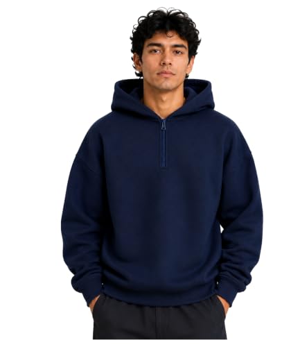 Image of Half Zipper Solid Hoodie for Men | Sweatshirt for Men