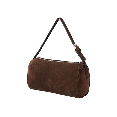 Image of Genuine Leather Barrel Purse Small Top Handle Bags for Women Cylinder Purses Hobo Bag with Adjustable Strap