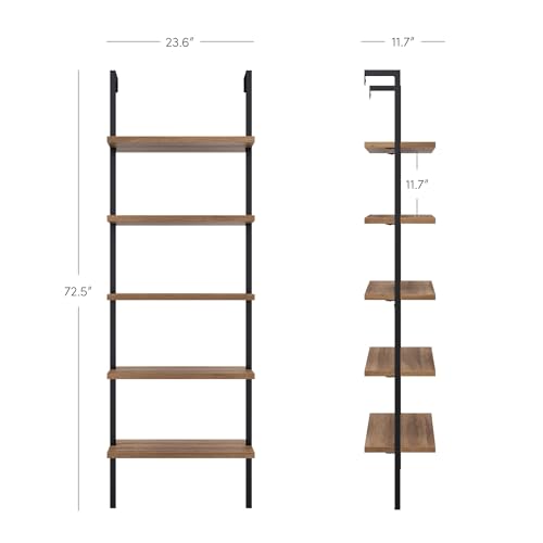 Nathan James Theo 5-Shelf Oak Wood Modern Bookcase, Open Wall Mount Ladder Bookshelf with Industrial Black Metal Frame by Nathan James - Image 3