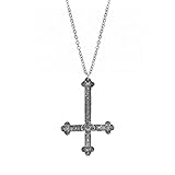 Upside Down Cross Necklace Victorian Ornate Cross Necklace Gothic Satanic Jewelry Wealth Money Lucky Charm Safety Talisman Chain Necklace (pattern inverted cross)