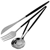 GATHINESS Edelstahl Haushaltsbesteckset 4 Stück mit Messer Gabel Löffel und Teelöffel Schwarz Modernes Design für Verbesserten Steakgenuss und Einfache Reinigung
