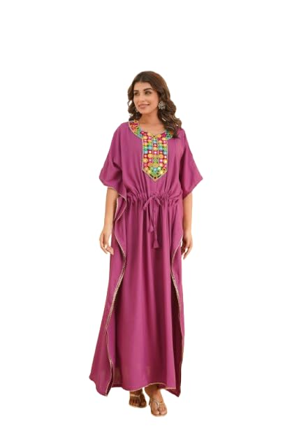 modi factory Boho Radiance Kaftan with Mirror Mosaic Neckline & Fluid Drape Long Kaftan..(Wine)-picture-49