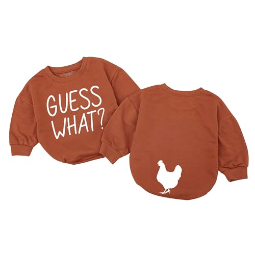 Guess What Chicken Baby Bodysuit - Funny Romper Outfit Animal Front Back Cute Shower Gift Long Sleeve Newborn Toddler