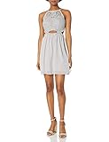 Speechless Women's Party Dress with Peek-a-Boo Jeweled Waist, Silver, 9