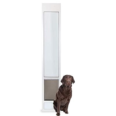 PetSafe 1-Piece Sliding Glass Pet Door for Dogs & Cats - Adjustable Height 75 7/8" to 81"- Large-Tall, White, No-Cut Install, Aluminum Patio Panel Insert, Great for Renters or Seasonal Installation