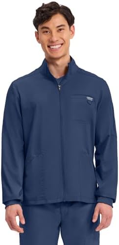 Cherokee Scrub Jacket Men's Zip Front Jacket with 5 Pockets, Bungee Loop, Rib-Knit Cuffs, Soft 2-Way Stretch Fabric - WW320