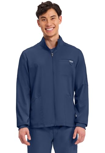 Cherokee Scrub Jacket Men's Zip Front Jacket with 5 Pockets, Bungee Loop, Rib-Knit Cuffs, Soft 2-Way Stretch Fabric - WW320