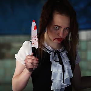SULOLI Blutverschmiertes Messer Halloween Fake Messer(30.5x4CM),Psychopath, Mörder, Accessoire, Karneval, Mottoparty, Halloween,Cosplay