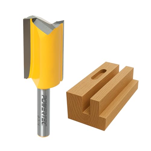 POWERTEC Tungsten Carbide Tipped Double Flute Straight Router Bit, 1/4 " Shank, 3/4" Cutting Dia. 1-1/4" Cutting Length, Woodworking Router Bits for use on Router Table and Router Tool (73066)