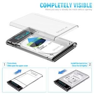 Image of ZORBES 2.5 inch SATA SSD Enclosure, Transparent Case, USB 3.2, 5Gbps, 4TB, PC Material, White
