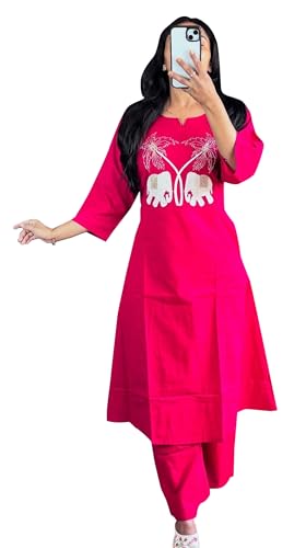 Kurta et pantalon en coton de qualité supérieure avec broderies