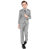 Plavict Boys' Suits Slim Fit 5 Piece, Adjustable Waist, Boys Formal Set LightGray
