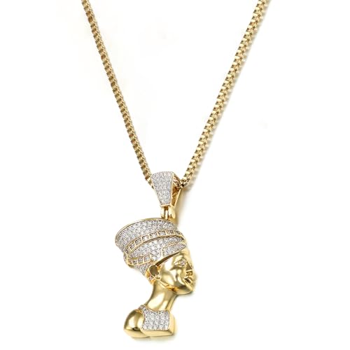 Necklace for Women Egyptian Pharaoh Nefertiti Pendant Necklace Gold Plated 18K with Zirconia Jewelry3