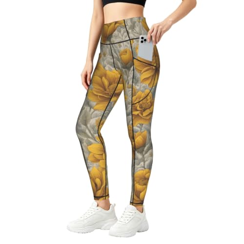 Leggings con estampado de flores doradas EKPASVC para mujer y conjuntos de entrenamiento diario