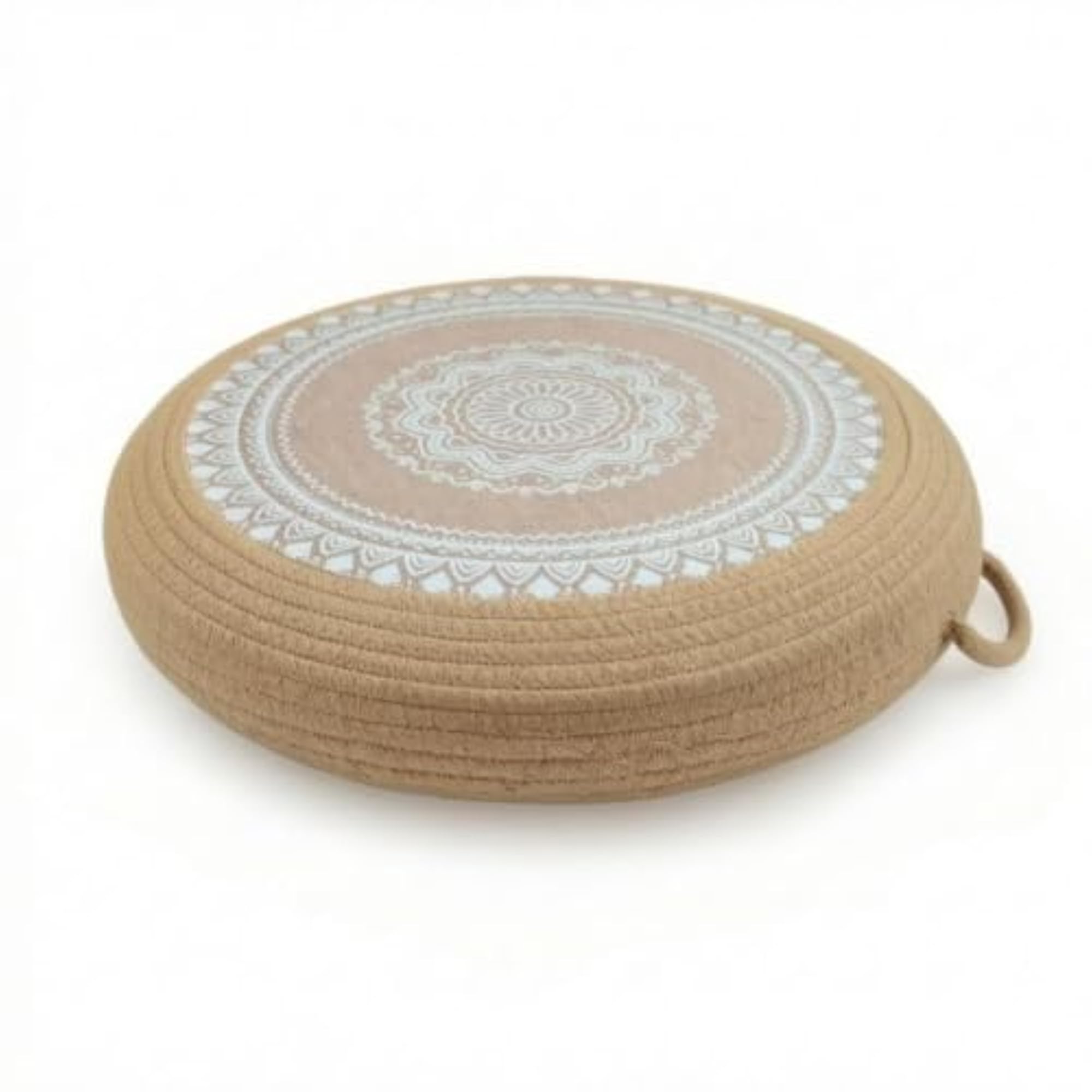 Low-Profile Thick Round Floor Cushion with Woven Rope