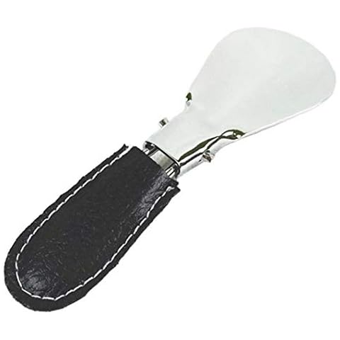 PiniceCore Stainless Steel Folding Leather Shoehorn Shoehorn Shoehorn Stainless Steel Shoehorn Folding Easy Litchi Pattern Leather Cover Cover