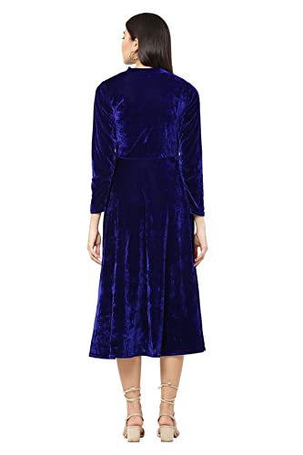 Image of Women's Midi Velvet Short DressWith Band Collar and Sleeve