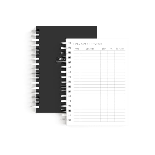 Fuel Cost Tracker Notebook, Vehicle Fuel Cost Per KM, Fuel Mileage Log Book, Spiral Bound, 180 Pages, 5.8 x 8.3 In (Black, Hardcover)