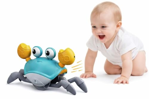 SKY-TOUCH Electric Runaway Crab Crawling Crab Baby Toy with Music and LED Light Up Toddler Interactive Learning Development Toy with Automatically Avoid Obstacles For Babies Toddlers and Kids