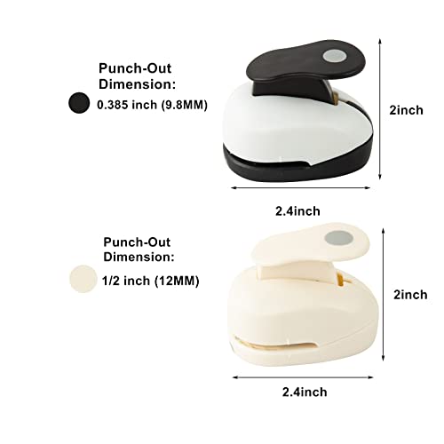 2PCS Circle Hole Puncher Shapes for Crafts (0.385 inch + 1/2 inch) Circle Cutter Paper Punch Set Scrapbooking Punches Bottle Caps for Crafts,Card Making, DIY Albums Photos (9.8mm+12mm)