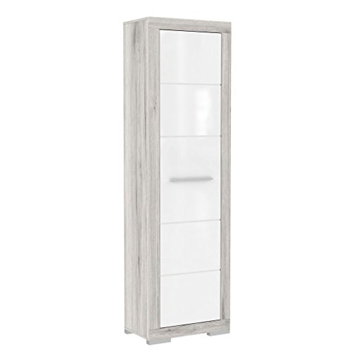 FORTE ATTRUS Schrank 60, Kleiderschrank klein, Flurschrank schmal, Garderobenschrank Skandinavisch, Weiß Hochglanz mit Holzdekor: Sandeiche, 58 cm breit x 198.5 cm x hoch x 36 cm tief FORTE ATTRUS Schrank 60, Kleiderschrank klein, Flurschrank schmal, Garderobenschrank Skandinavisch, Weiß Hochglanz mit Holzdekor: Sandeiche, 58 cm breit x 198.5 cm x hoch x 36 cm tief
