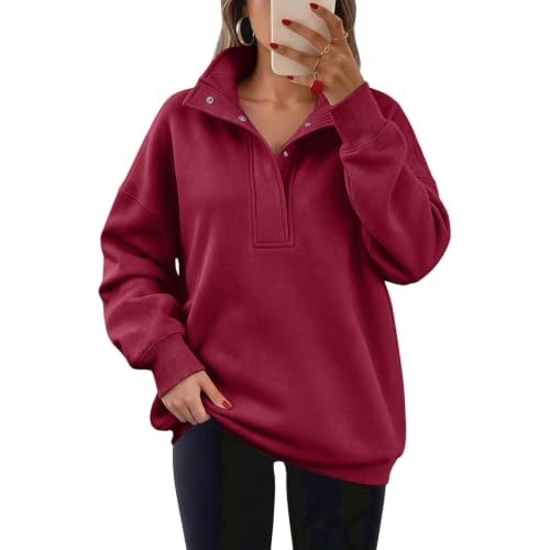 Sweatshirt for Women Fleece Mock Neck Button Oversized Pullover Tops - image 4