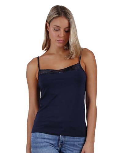 ADMAS Tanktop mit Paillettenausschnitt für Damen, Marineblau, Small