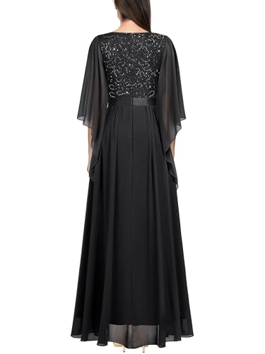 Miusol Women's Deep-V Neck Lace Contrast Sequin 3/4 Sleeve Formal Evening Maxi Dress2